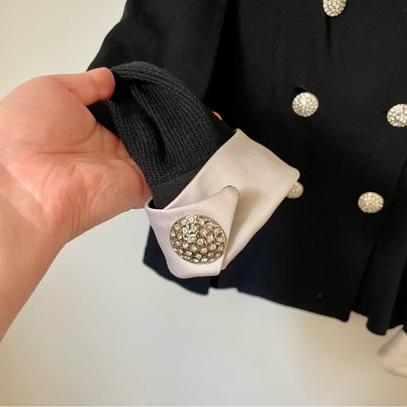 St. John Evening Santana Knit Black and White Collared Double Breasted Blazer 12 - Picture 3 of 5